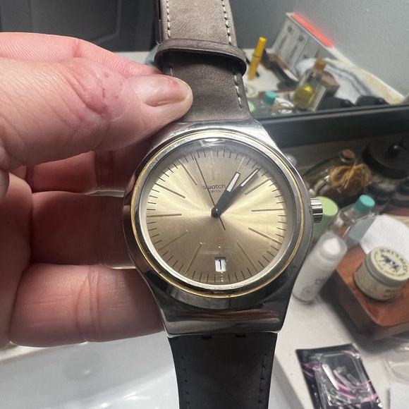 Swatch Accessories - Unisex Women or Men’s Brown Leather Strap Watch